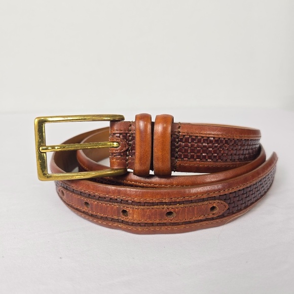 Allen Edmonds Brown Leather Belt & Solid Brass Buckle Size 40 Made in US - Picture 1 of 12